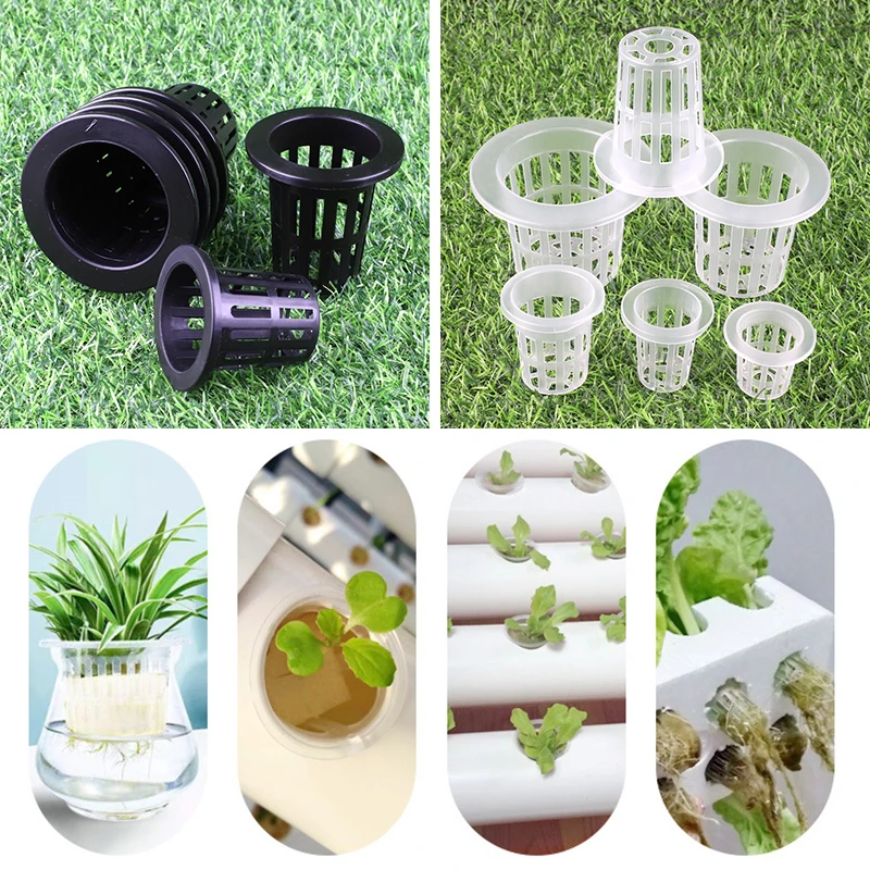 50Pcs White Hydroponic Basket Garden Vegetable Soilless Grow Net Pot Multi-Size Aeroponics Plastic Planting Mesh Pots Cap