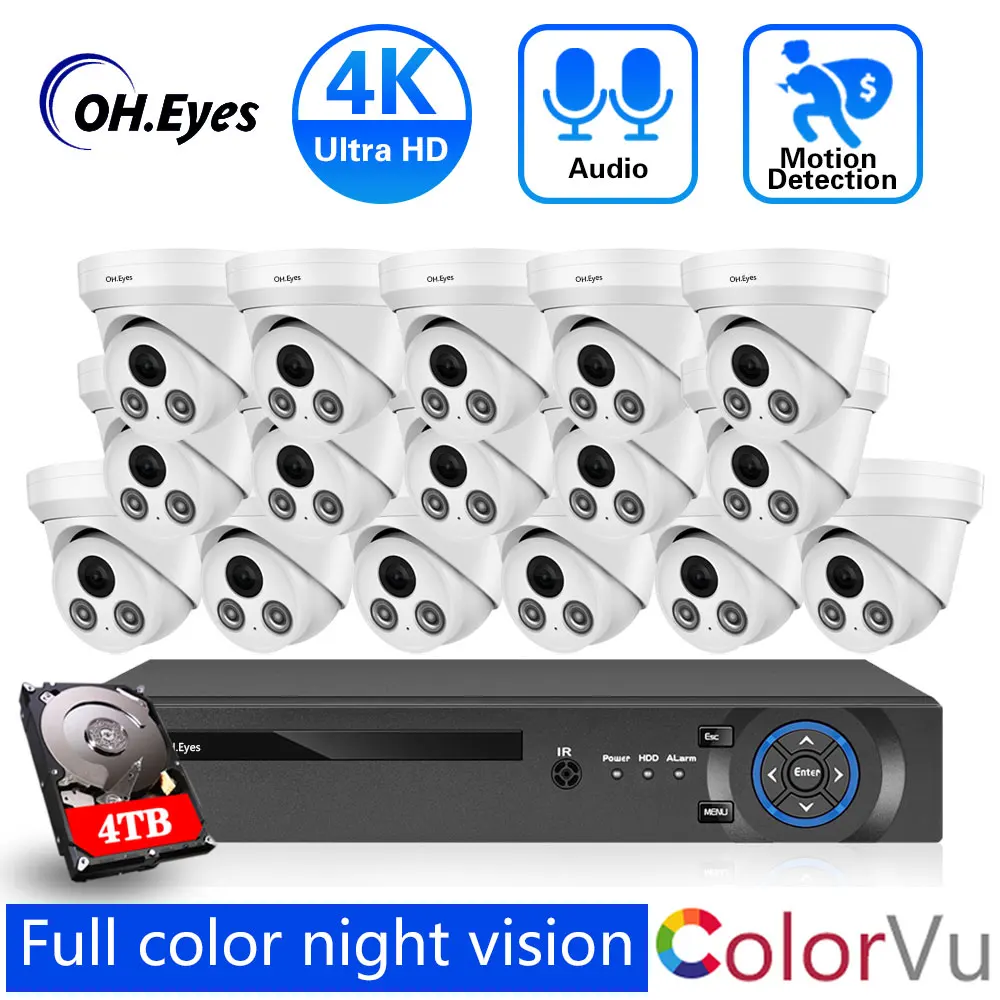 16ch 8MP 4K POE Kit System CCTV Security Sony H.265 NVR IP67 Waterproof Color Night Vision Audio IP Camera Surveillance Video