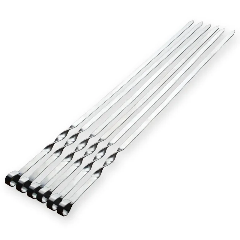 55cm BBQ Skewers Wood Stainless Steel Outdoor Tool