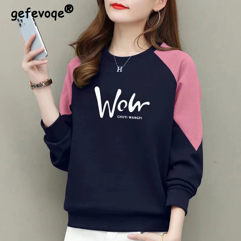 

Women Clothing Korean Fashion Letter Print Casual Steetwear Sweatshirts Female O Neck Long Sleeve Loose Pullover Tops Sudaderas