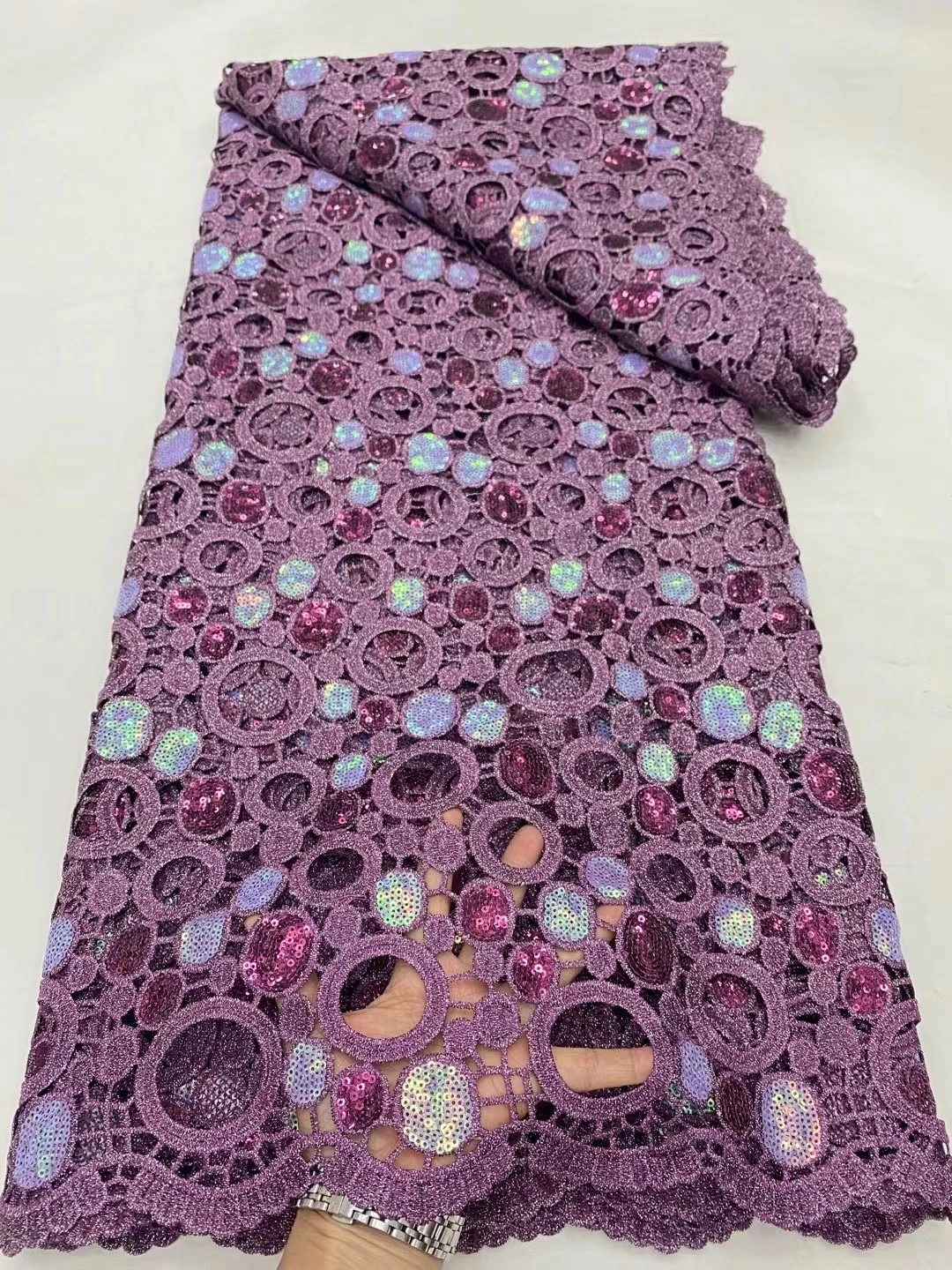 

Африканская нигерийская Высококачественная кружевная ткань, вышивка, тюль, чистый свадебное платье, гипюр, блестки для шитья бусин, 5 ярдов, 2024