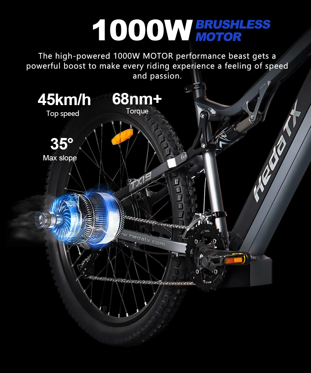HedaTX TX19 E-Bikes für Erwachsene 29 Zoll Elektrofahrrad 45km/h E-Bikes Leistungsstarkes 48V 1000W 19,2Ah E-Bike Herren MTB Mountainbikes – Detail 3