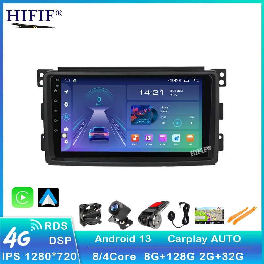 

Carplay Android 13 для Smart Fortwo W451 2006 ~ 2009 стерео радио видео Wifi Carplay карта GPS навигация Мультимедиа без DVD