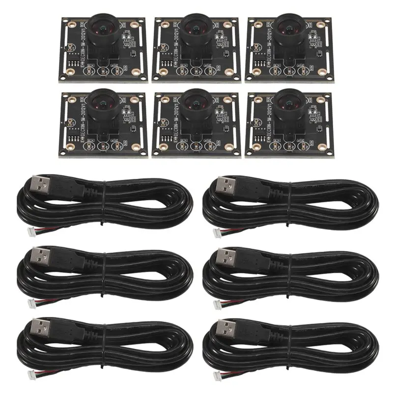 6Pcs 100도 카메라 모듈 1MP OV9732 1280X720 USB 무료 드라이버 수동 초점, Winxp/7/8/10용 2미터 케이블 포함