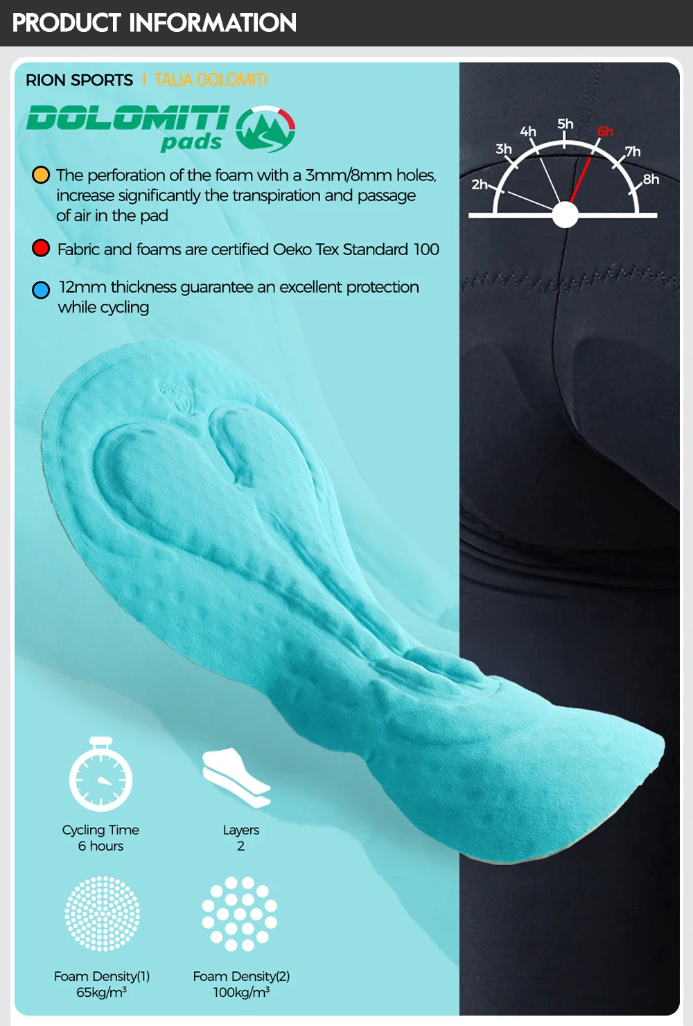 RION Fahrradhose Herren Rennrad Lätzchen Strumpfhosen MTB Lange Hosen DOLOMITI Pad 6H Fahrradbekleidung Frühling Herbst Winddicht im Freien – Detail 4