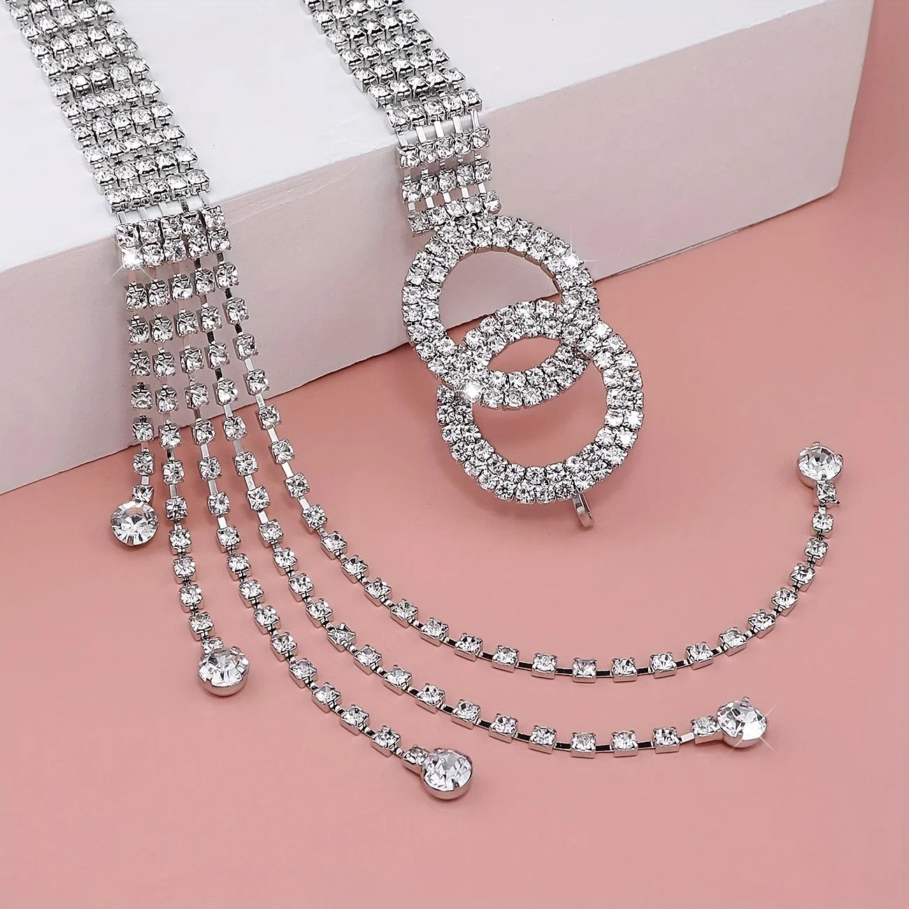 2O Elegant Rhinestone Waist Chain for Women - Sparkling Double O-Ring Y2K Dress Girdle Belt