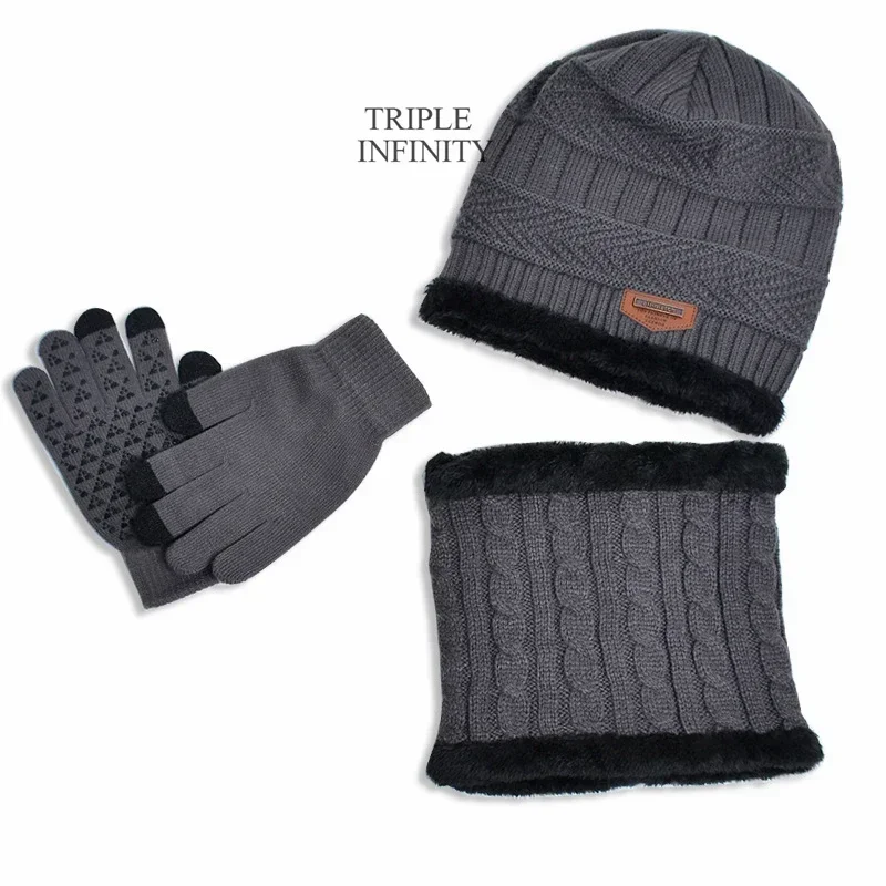 Child Winter Hats Fluff Lined Windproof Warm Gloves Outdoor Neck Protection Scarves Winter Set Thick Kids Knitted Bonnets