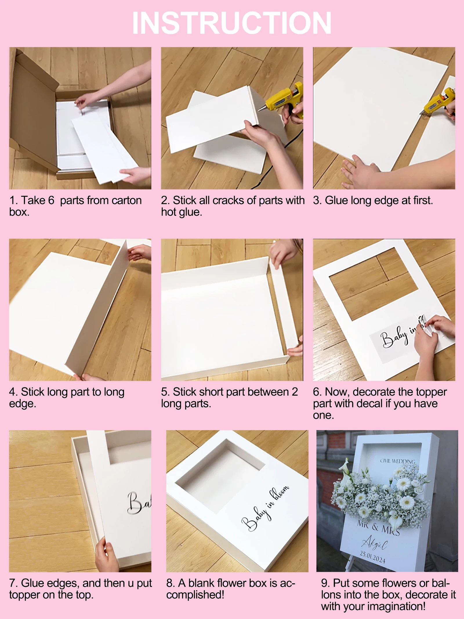 DIY Flower Box Welcome Sign Baby in bloom Decor White Floral Box 