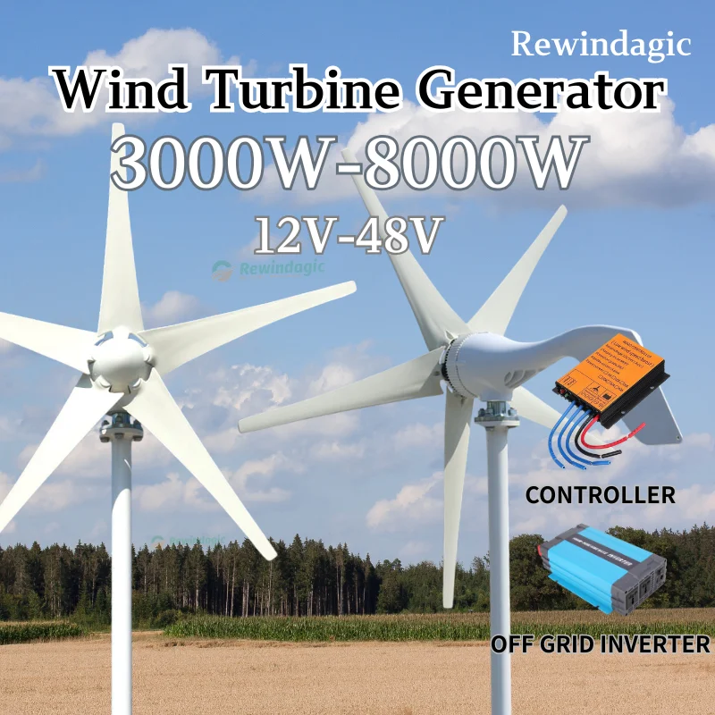 เครื่องกำเนิดไฟฟ้าพลังงานลมสำหรับใช้ในบ้าน 5KW 8KW 12V 24V 48V พลังงานทางเลือกฟรี สำหรับตั้งแคมป์ กังหันลม ความเร็วเริ่มต้นต่ำ ขายจากโรงงาน 1