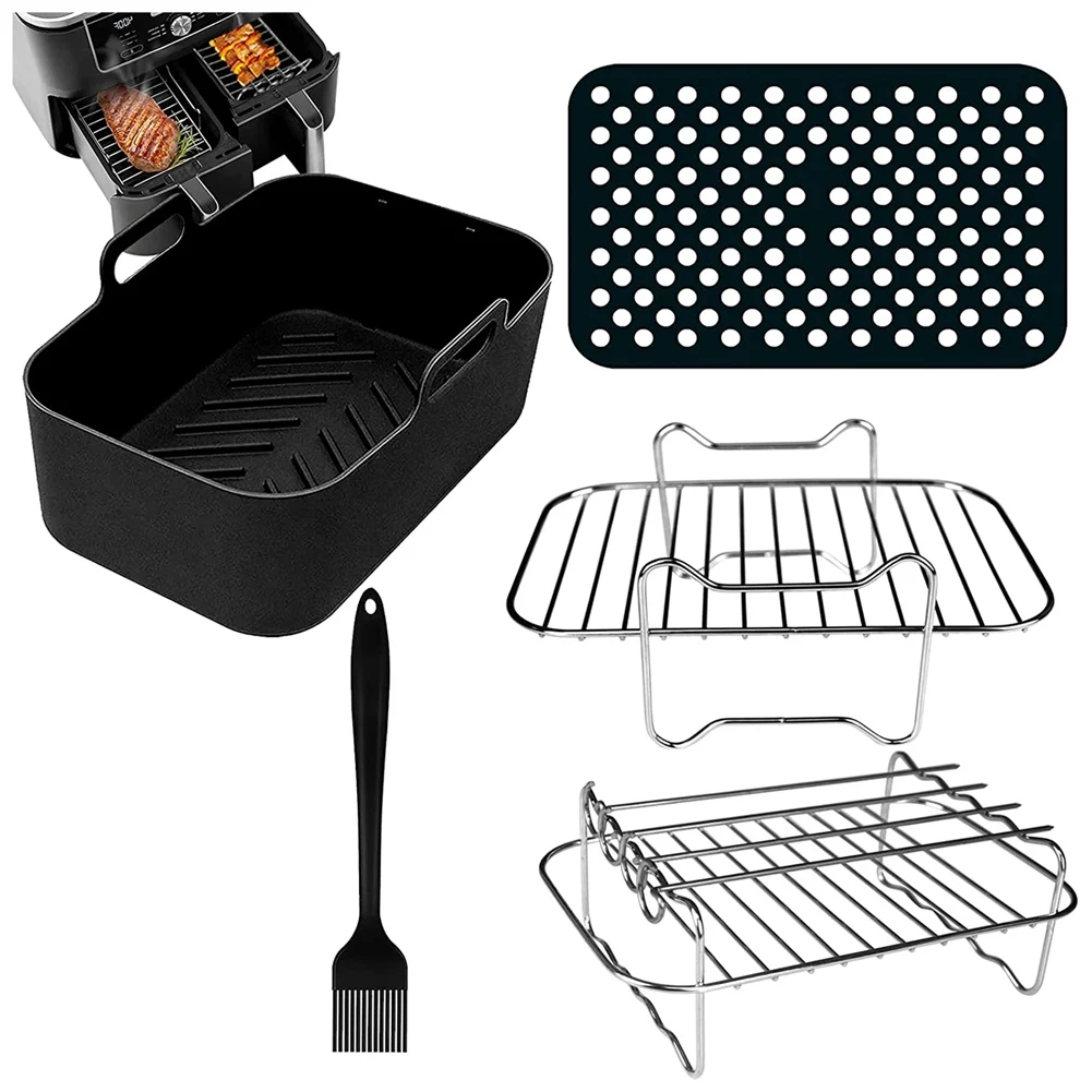 Double Basket AirFryer Parts 6 PCS for Ninja Foodi AF300UK AF400UK Tower T17088 Instant Salter Dual Zone Deep 7.6L-9.6L air fryer accessories