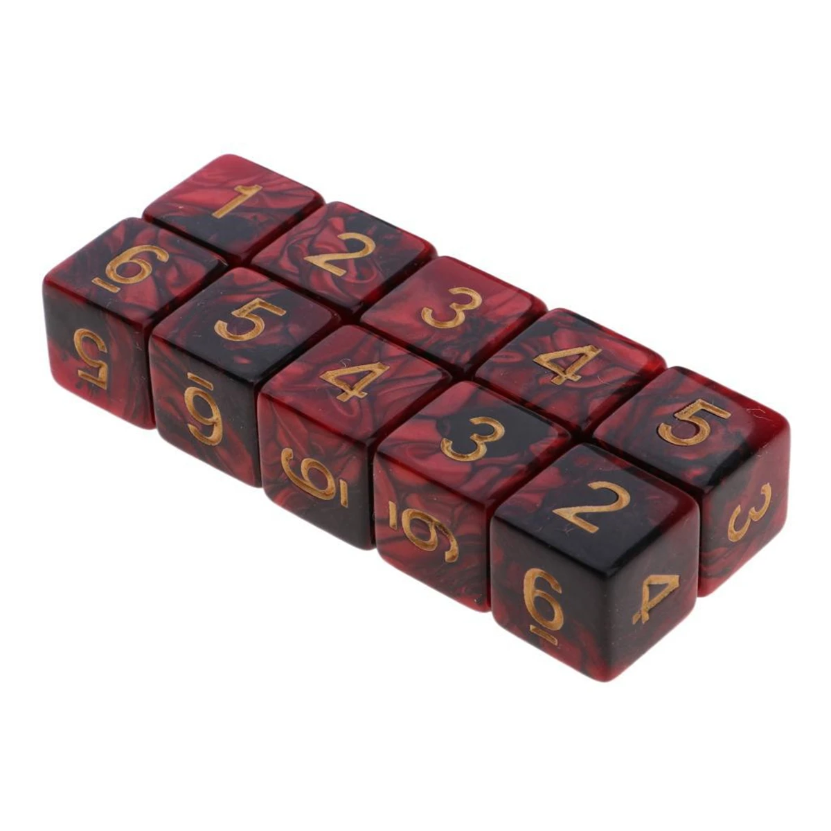Premium Dual-Toned Red & Black Acrylic Dice Set – 10 Pieces, 16mm