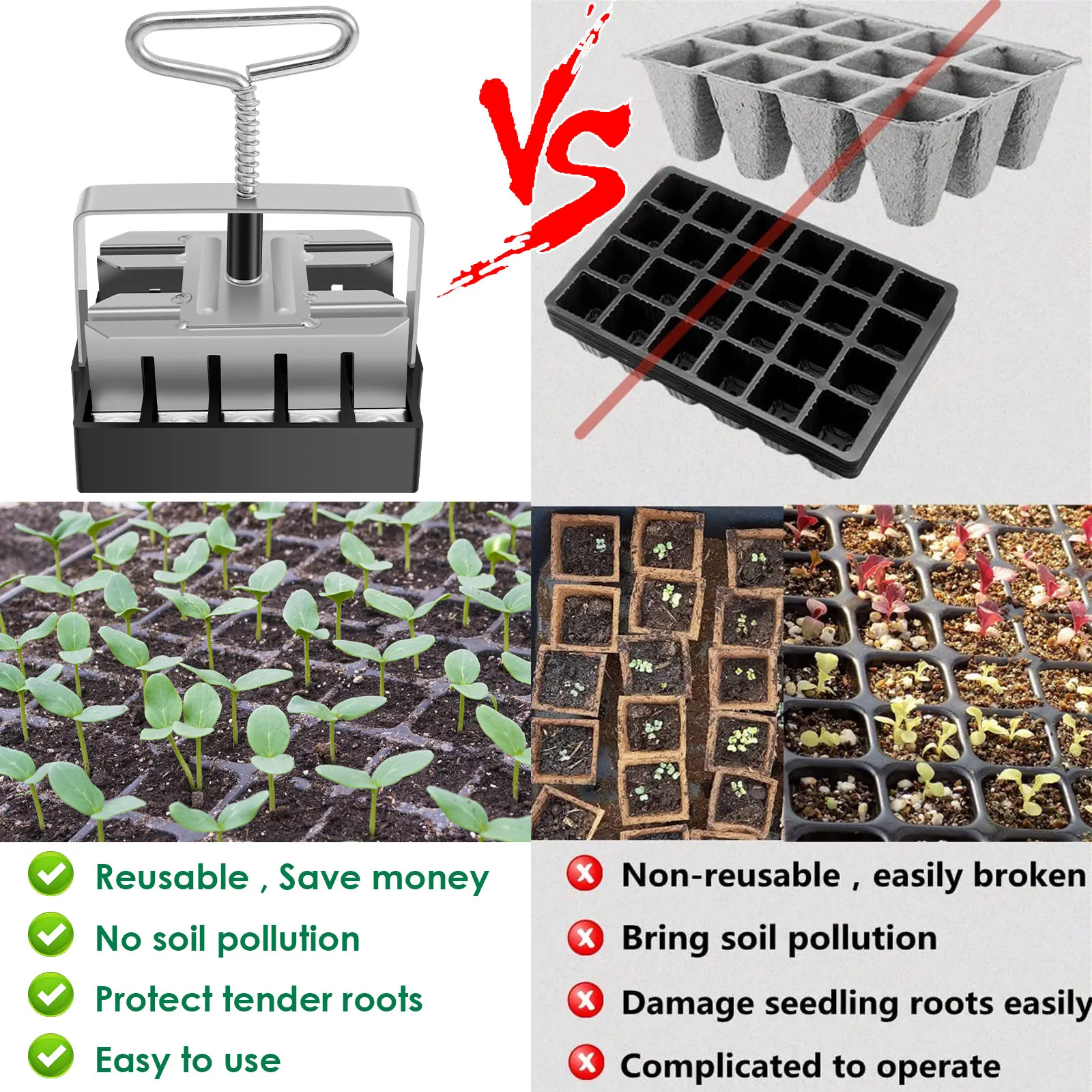 New Mini Soil Blocker 3/4inch 20 Cell Manual Soil Block Maker Handheld Seed Block Maker Tool Metal Garden Micro Soil Blocking 6