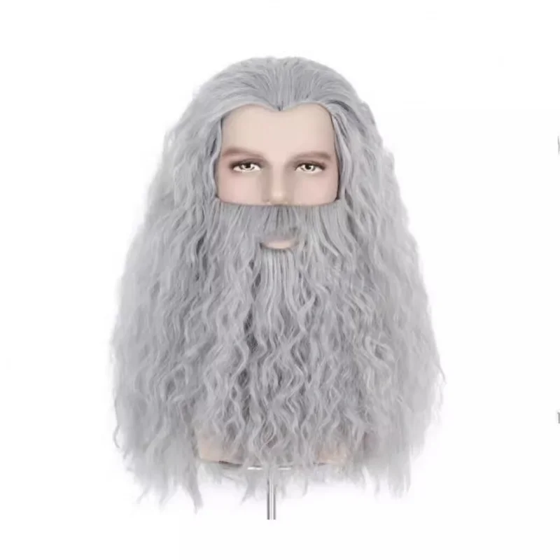 Barbe De Magicien Réaliste 18 Pouces – Gris Bouclé, Costume Halloween Pour Hommes, Sangles Réglables