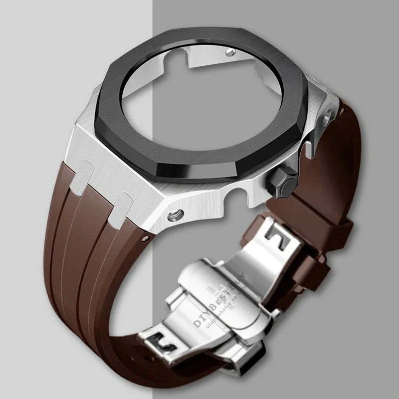 Premium Stainless Steel Casioak Case with Metal Bezel and Rubber Band