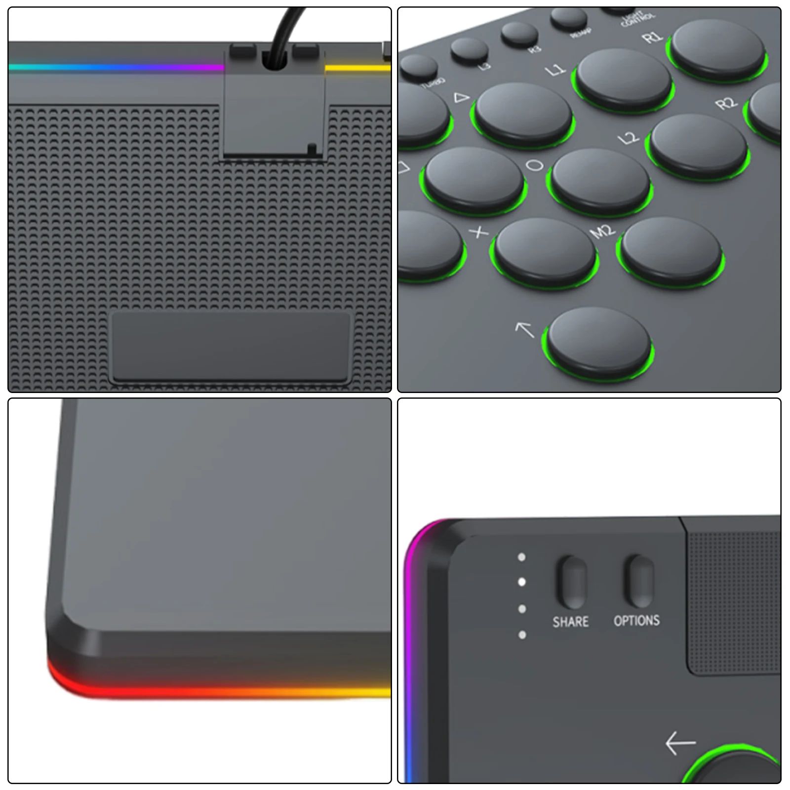 14키 레버리스 컨트롤러 아케이드 스틱(RGB 블랙 파이팅 게임 키보드 포함) 스위치/PS4/PC 게임용 핫스왑 지원