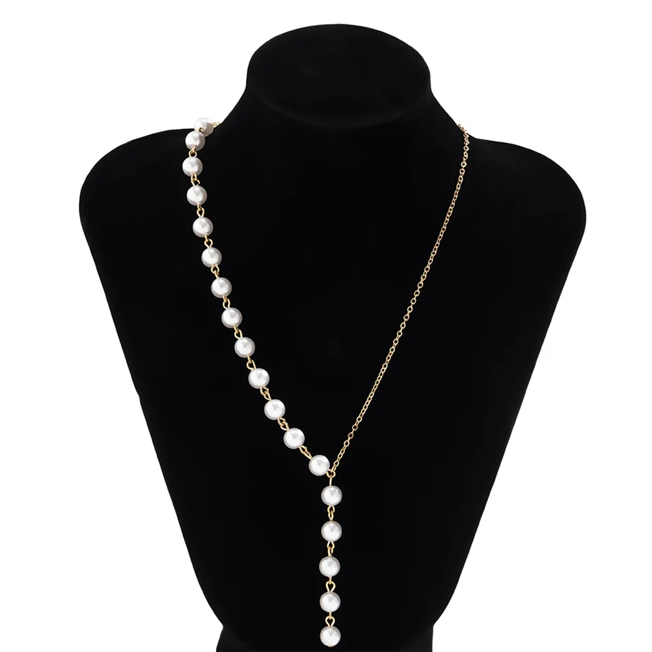 Ingemark Elegante Asymmetrische Imitation Perle Brust Kette Halskette Frauen Mi Braut Kpop Perle Lange Halsband Zubehör Schmuck Neue – Detail 20