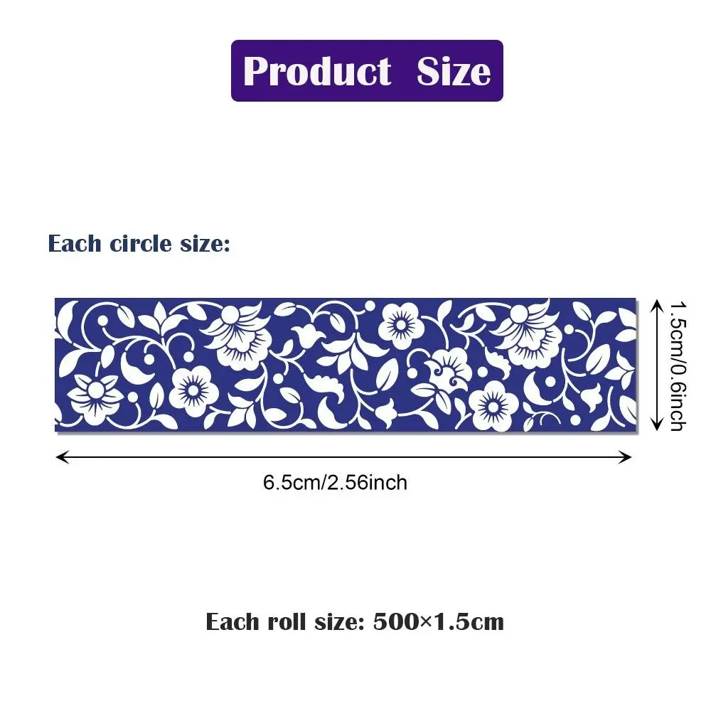 12 Roll/Set 1.5cm Wide Washi Tape Chinoiserie Design Adhesive Masking Tape Blue and White Porcelain Decor Stickers