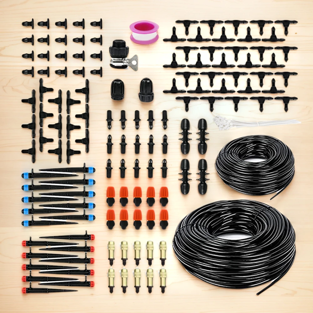 200FT Quick-Connect Drip Irrigation System Kit with 1/2 Inch Hose 1/4 Inch Distribution Tubing Drip Irrigation System Kit