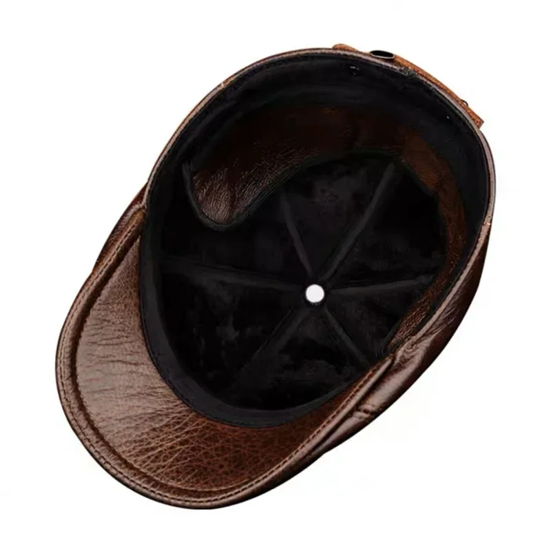 겨울 가죽 Windproof Duckbill Berets 남자 모자 소 가죽 Gorras 따뜻한 귀 보호 Casquette 모자 남성 Drake Boina