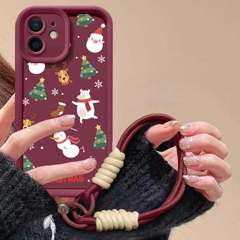 Festive Cartoon Christmas Rope Lanyard Phone Case