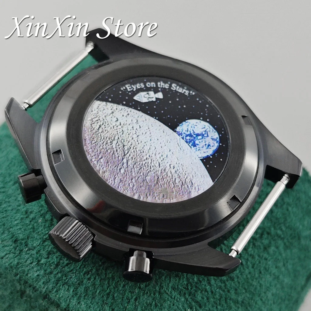 Elegant Black Bezel 39.7mm Metal Watch Case Chronograph with 20mm Strap and Watch Box