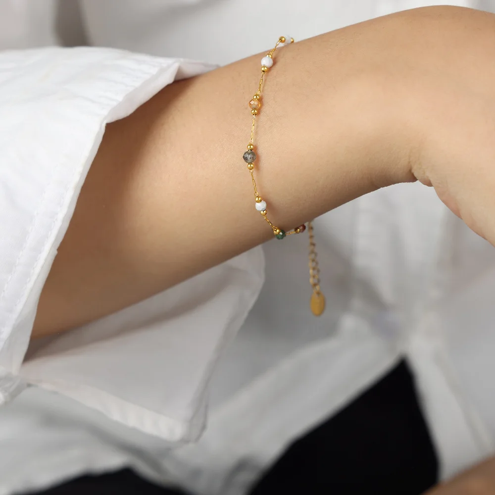1 Meter Elegant Round Stone Bead Stainless Steel Chain for Crafting & Jewelry Making