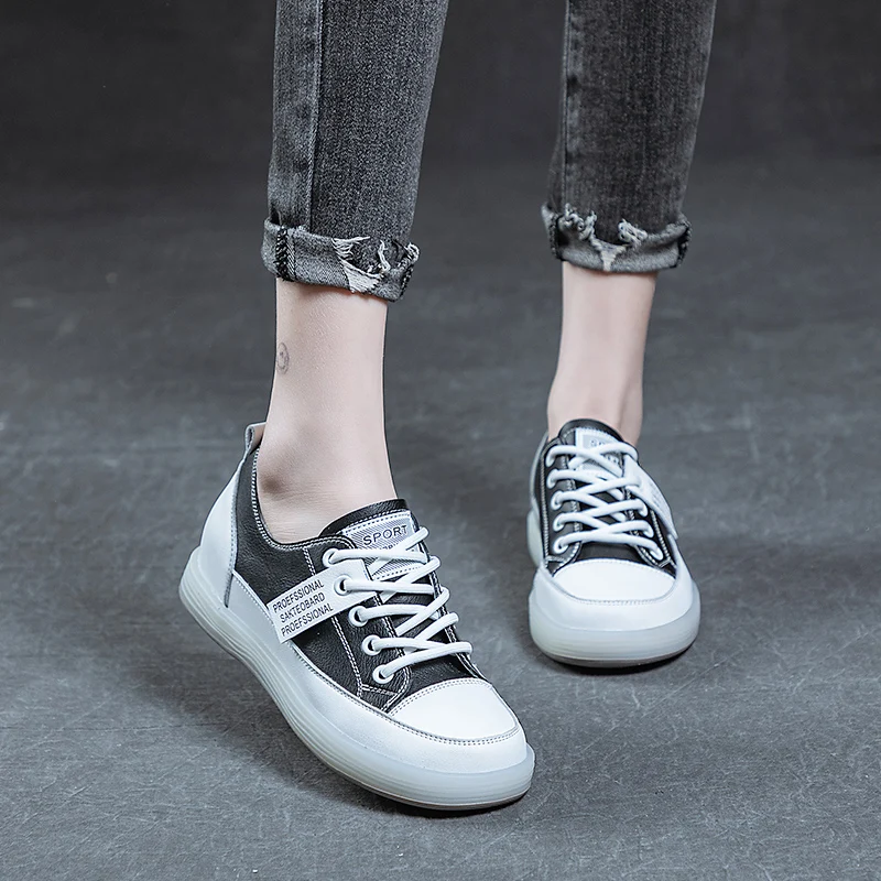 2023 New Spring And Summer Hundred With Leather Single Shoes Female Inside The High Increase Flat Bottom Board Shoes