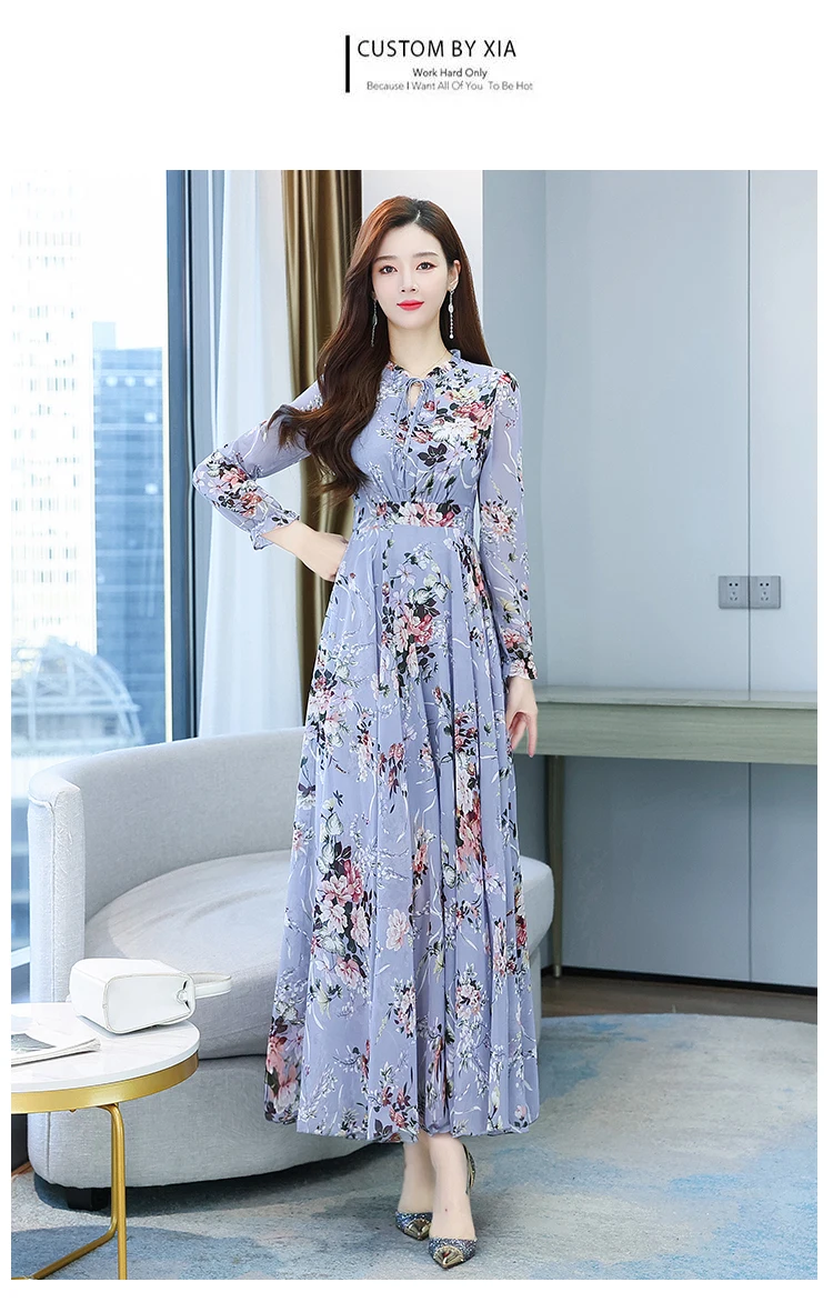 Women Spring Autumn Casual Dress Sukienka W Kwiaty Long