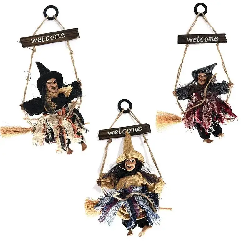 Witch Dolls Hanging Decor Ghost Witch Horror Scary Hanging Ghost Flying Witch Pendant Halloween DIY Party Ornaments Halloween