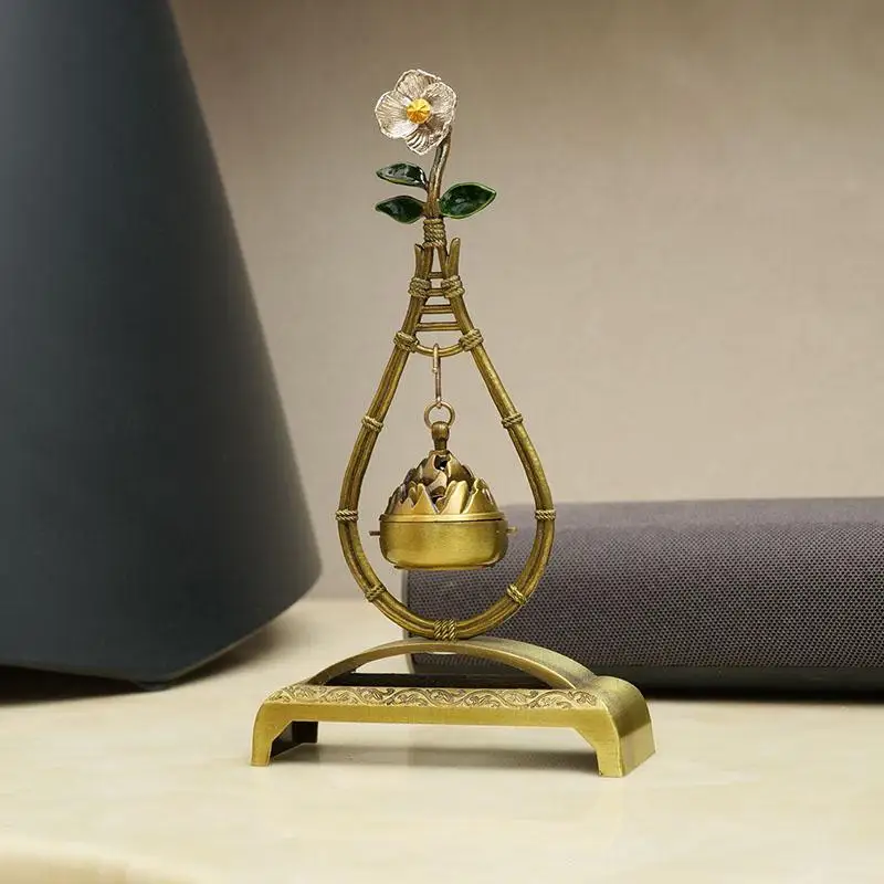 Creative Mini Aromatherapy Incense Burner, Home Indoor Zen Tea Ceremony Decorations, Metal Pipa Shape Small Hanging Furnace, 1Pc