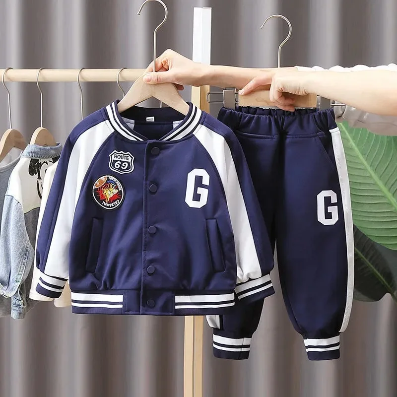 

Baby Handsome Sports Baseball Uniform 2Ps Sets Cardigan Jackets 2023 Spring Boys Korean Loungewear Suits Children Clothes Sets