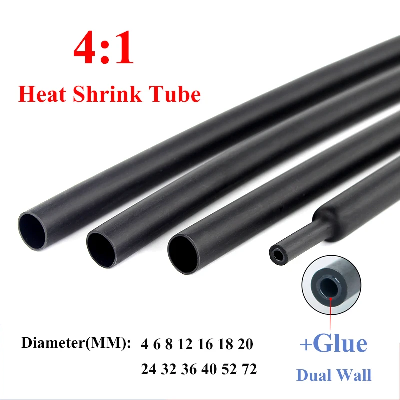 

1meter 4:1 heat shrink tube with Glue thermoretractile heat shrinkable tubing heat shrink tubing diameter 4 6 8 16 24 40 52 72