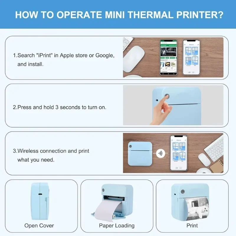 Portable Thermal Printer Mini Photo Receipt Sticker Label Printer Bluetooth Connected IOS/Android Sticker Maker Photo Printer