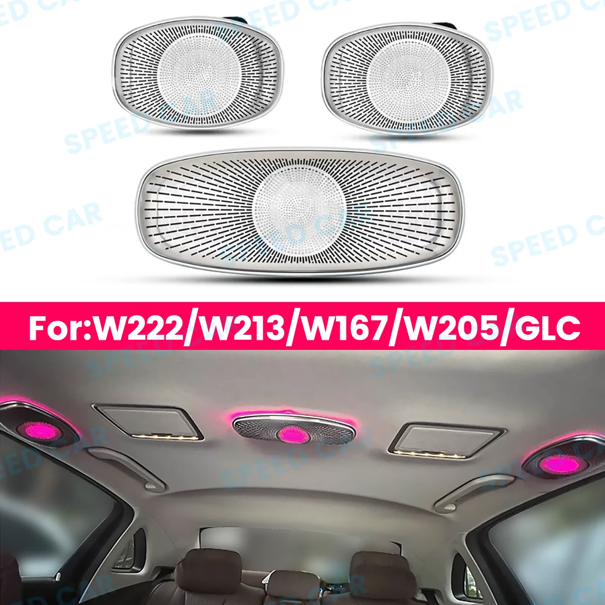메르세데스 벤츠 W205 W213 W222 W167 X253 C/E/S용 64색 자동차 천장 LED 스피커, LED 안경 케이스, 혼, 분위기 조명
