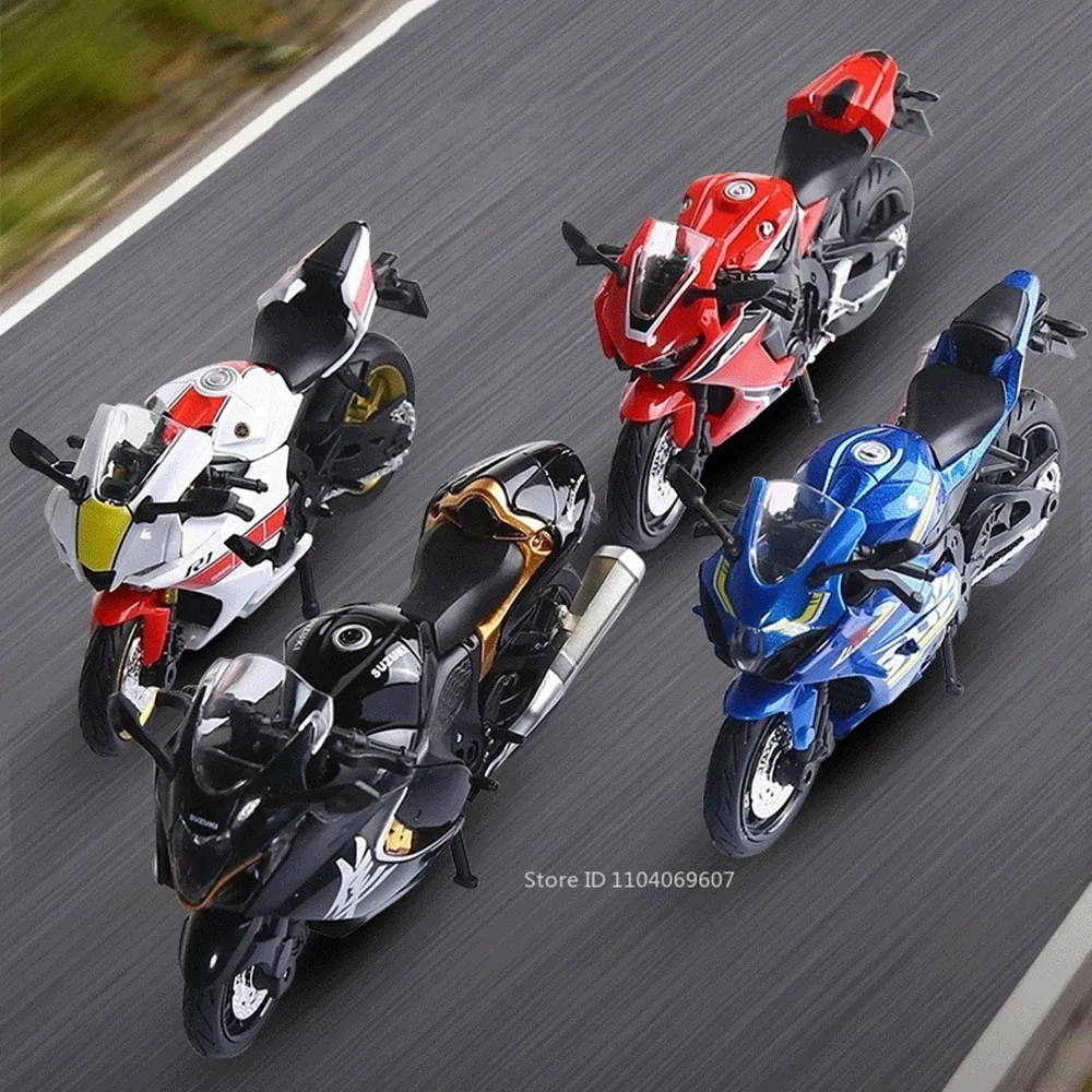 1:18 Alloy Diecast Miniature Motorcycle Toy with Shock Absorption and Front Wheel Steering