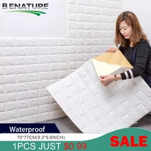 BENATURE 12 PCS/ 3D Brick Wall Stickers Living Waterproof Foam Room Bedroom DIY Adhesive Wallpaper Art home Wall Decals