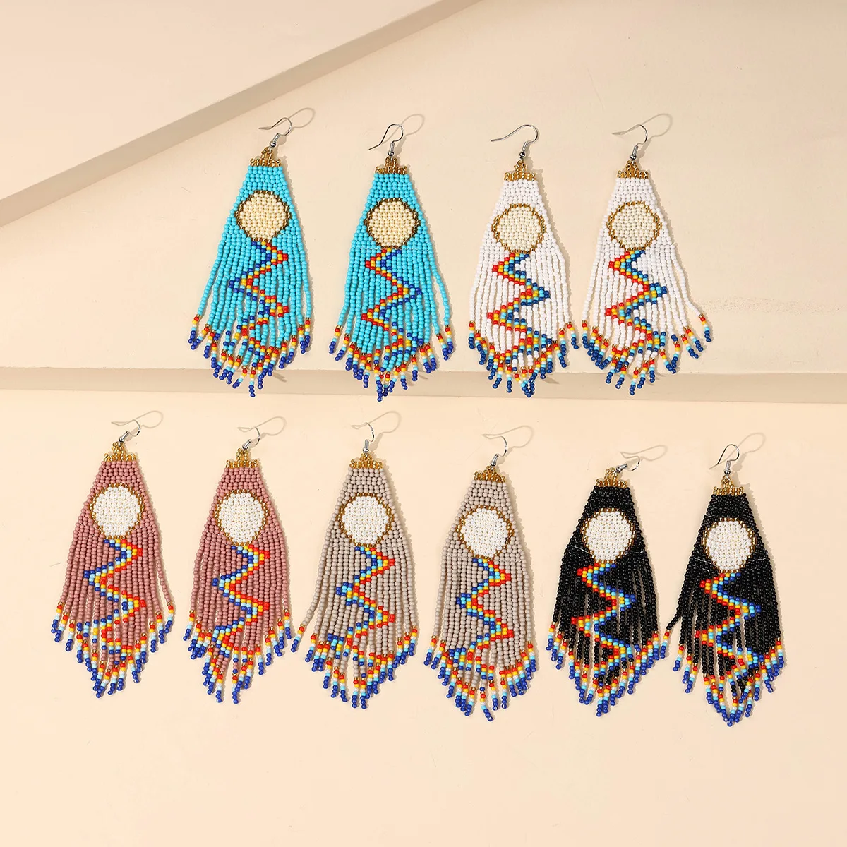 

Серьги из бисера, кисточки, солнце, Аврора, дизайн, оригинальное ручное вязание, богемные простые серьги из сплава