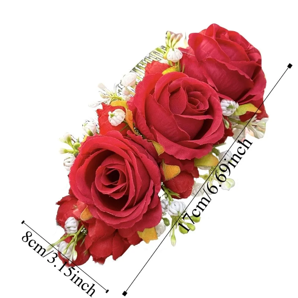 Elegante Fermaglio per Capelli con Fiori Stile Thai, Pettine a Rosa in Plastica e Tessuto, Fermacapelli per Chignon da Festa - immagine 5