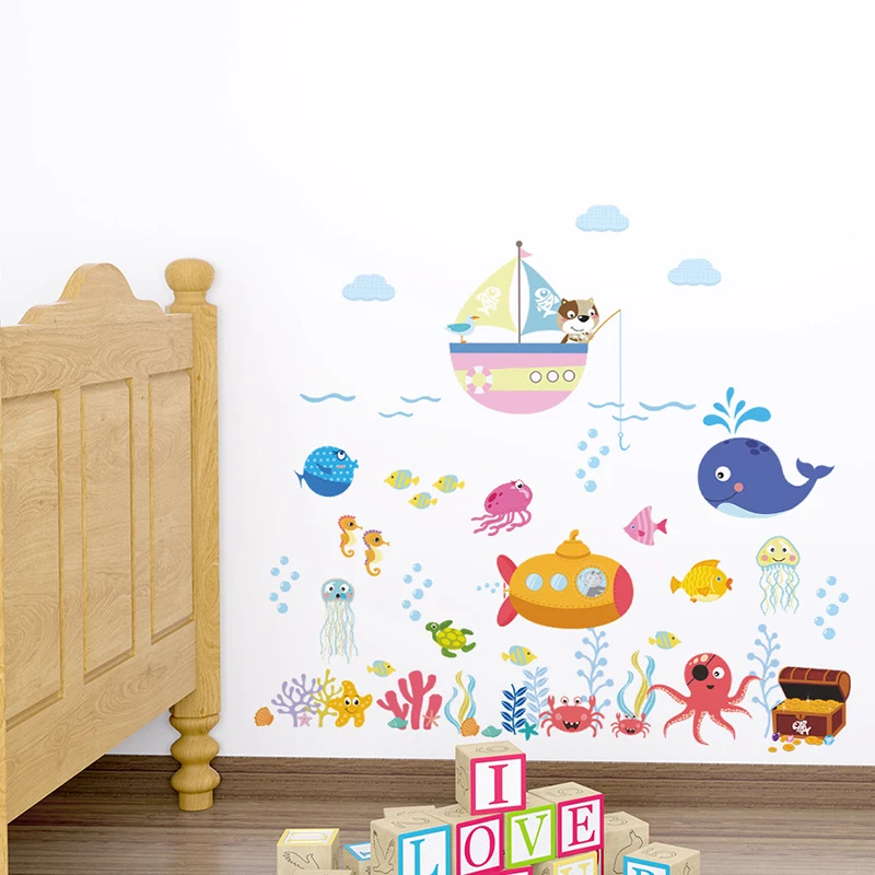 

Decal Wall Sticker Kids Kindergarten Ocean World Panel Removable Room Vinyl Waterproof Bedroom Cartoon Classroom