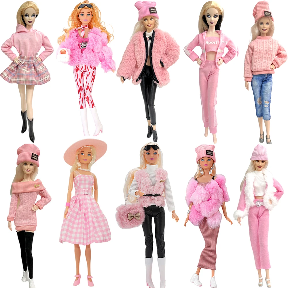 Chic Pink Fashion Ensemble for Dolls - Stylish Coat and Pants Set
