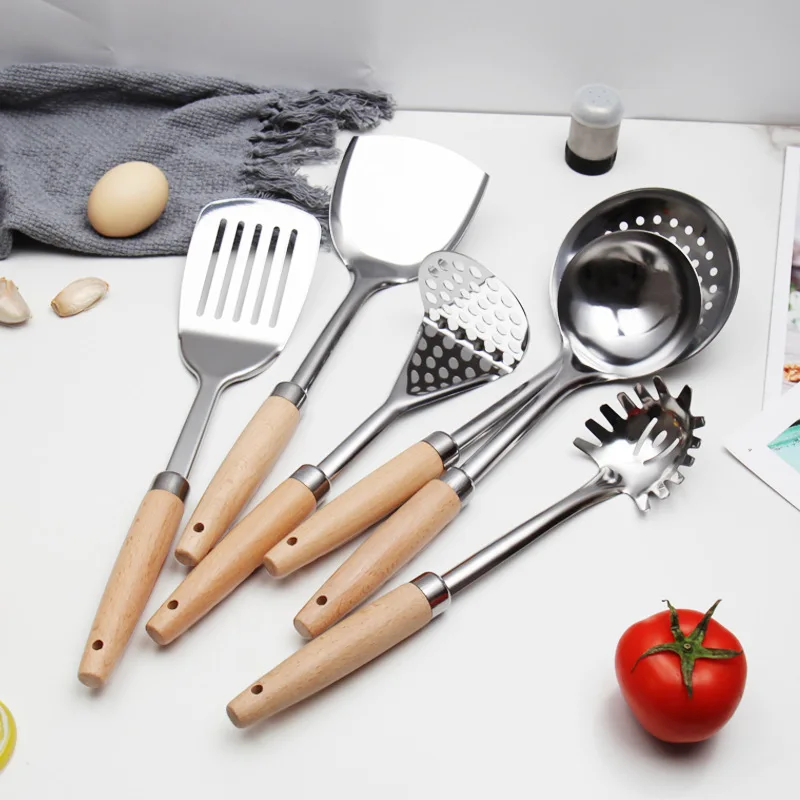 

6Pcs Cutlery Set Stainless Steel Serving Long Handle Kitchen Cooking Utensils Spatula Shovel Soup Spoon Household Dinnerware