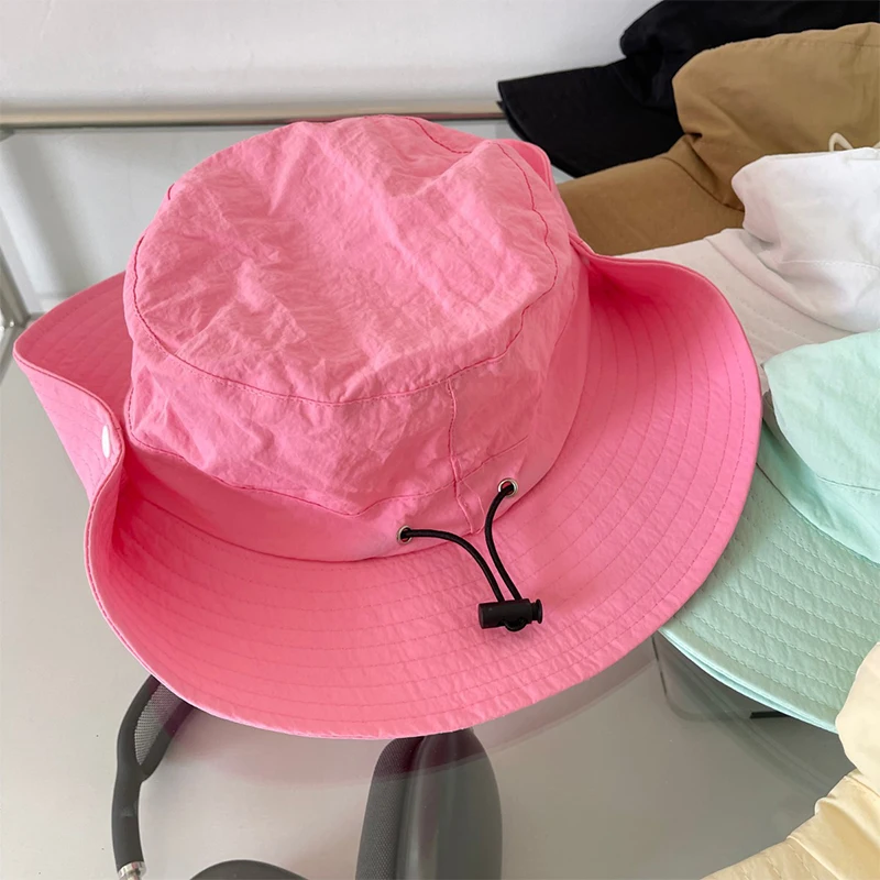 Bow Embroidery Women Quick Dry Bucket Hat Summer Outdoor Hiking camping Panama Caps Wide Brim Fordable Sunscreen Basin Hats