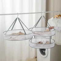 1/2 Layer Clothes Dryer Basket With Hanging Hook Fine Mesh Polyester Household Towels Foldable Baby Sweater Drying Rack For Home 1