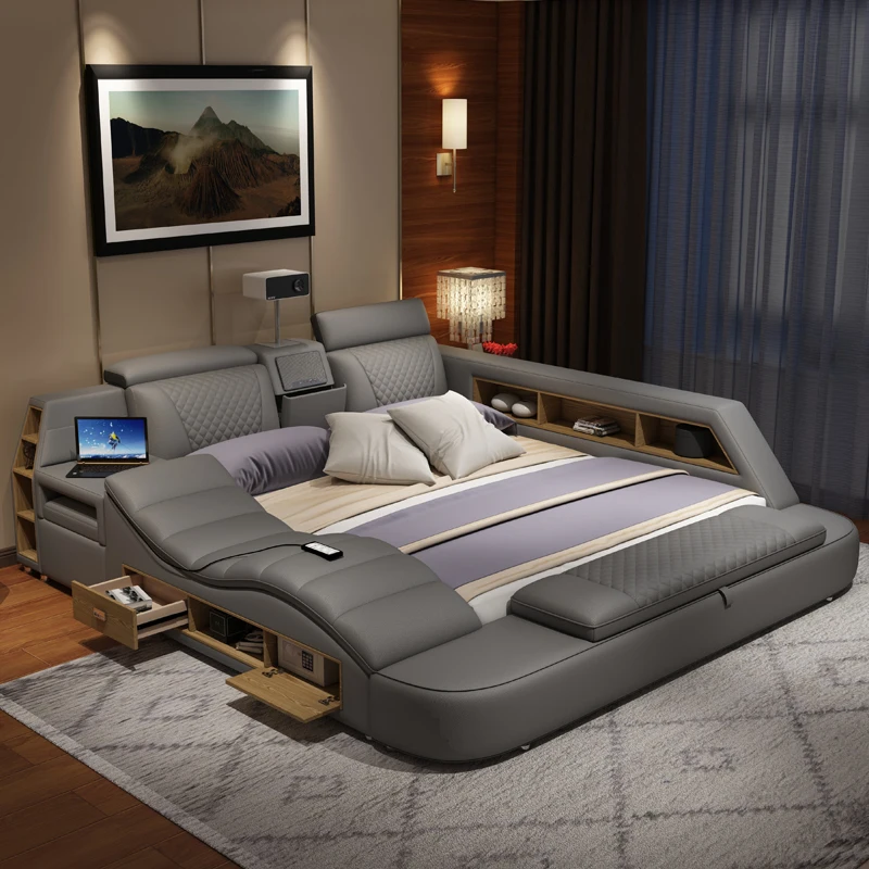 Multifunctional TATAMI Massage Genuine Leather Bed Frame King/Queen