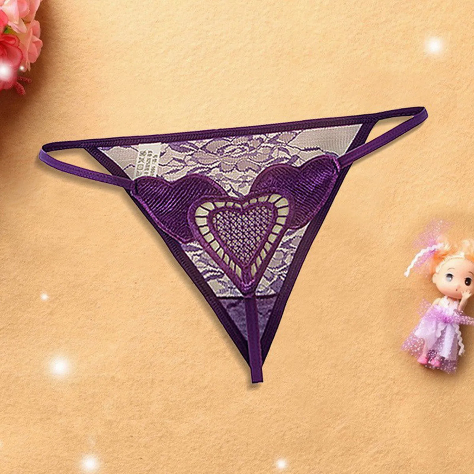 Embroidery Sexy Briefs Love Heart Lace Women Massage Pearl Thongs G Strings Erotic Crotchless Panties Lingerie Clothes Underwear Women Lingerie
