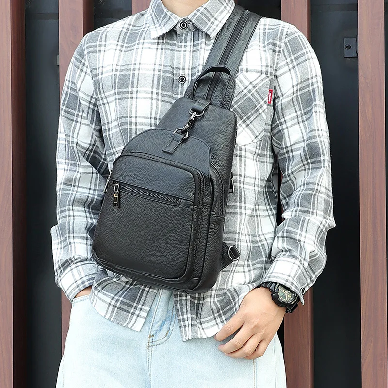 

Big Size Leather Chest Bag Backpack Real Leather Men's Corssbody Bags Single Shoulder Bagpack Man Male Chest Pack Sling Bags