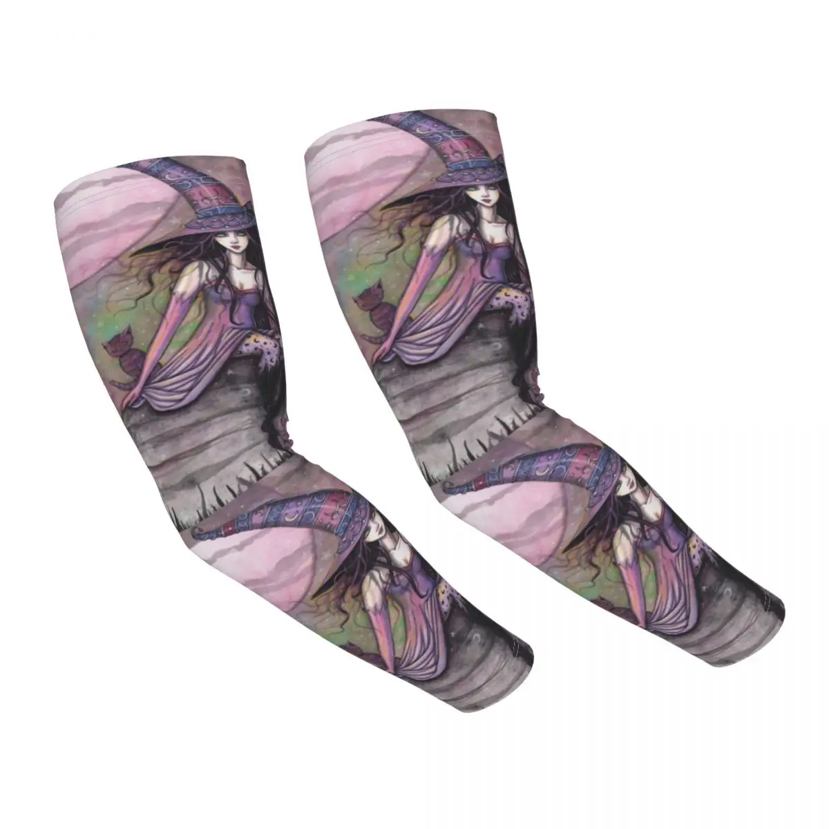 

Enchanted Twilight Witch Cat Fantasy Art Sports Compression Arm Sleeves Warmer Men Women Halloween UV Protection Tattoo Cover Up