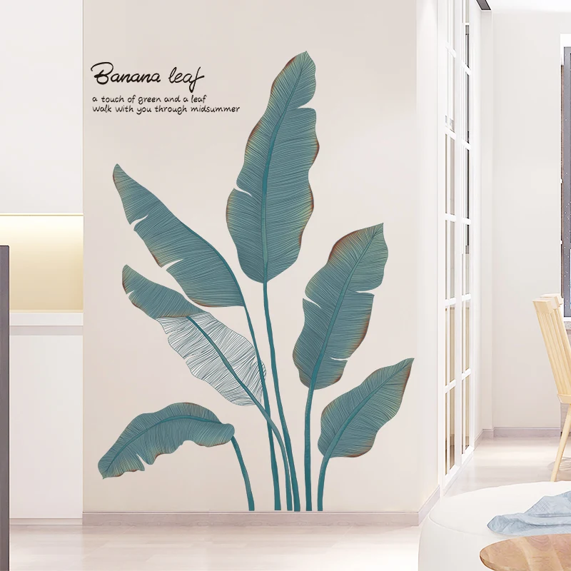 [shijuekongjian] Banana Tree Leaves Wall Stickers Vinyl DIY Plantain Leaves Wall Decals for Living Room Bedroom Home Decoration