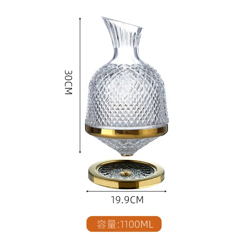 Rotary Gyro Tumbler Decanter with Lid Relief Carving Glass Separator  Lead-free Crystal Glass Wine Bottle