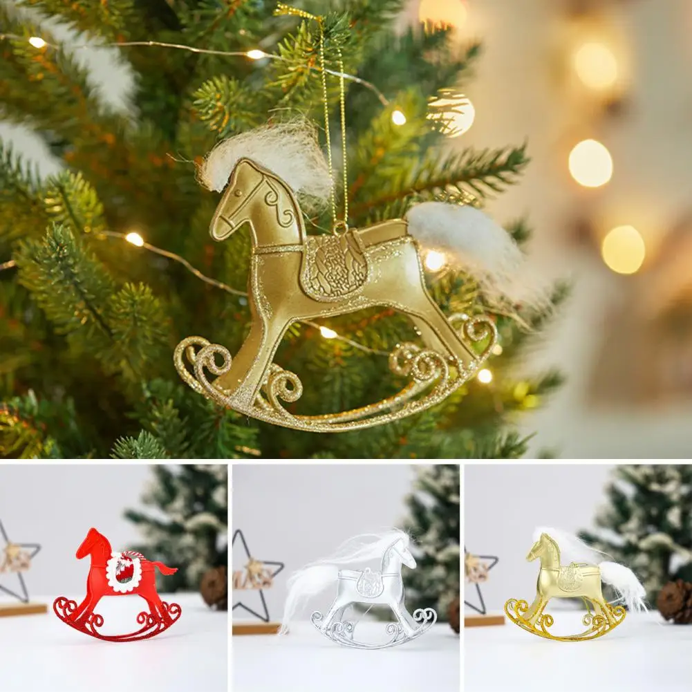 15cm Christmas Rocking Horse Ornament Xmas Tree Hanging Rocking Pony Decoration Pendant Home Office Desktop Horse Figurine